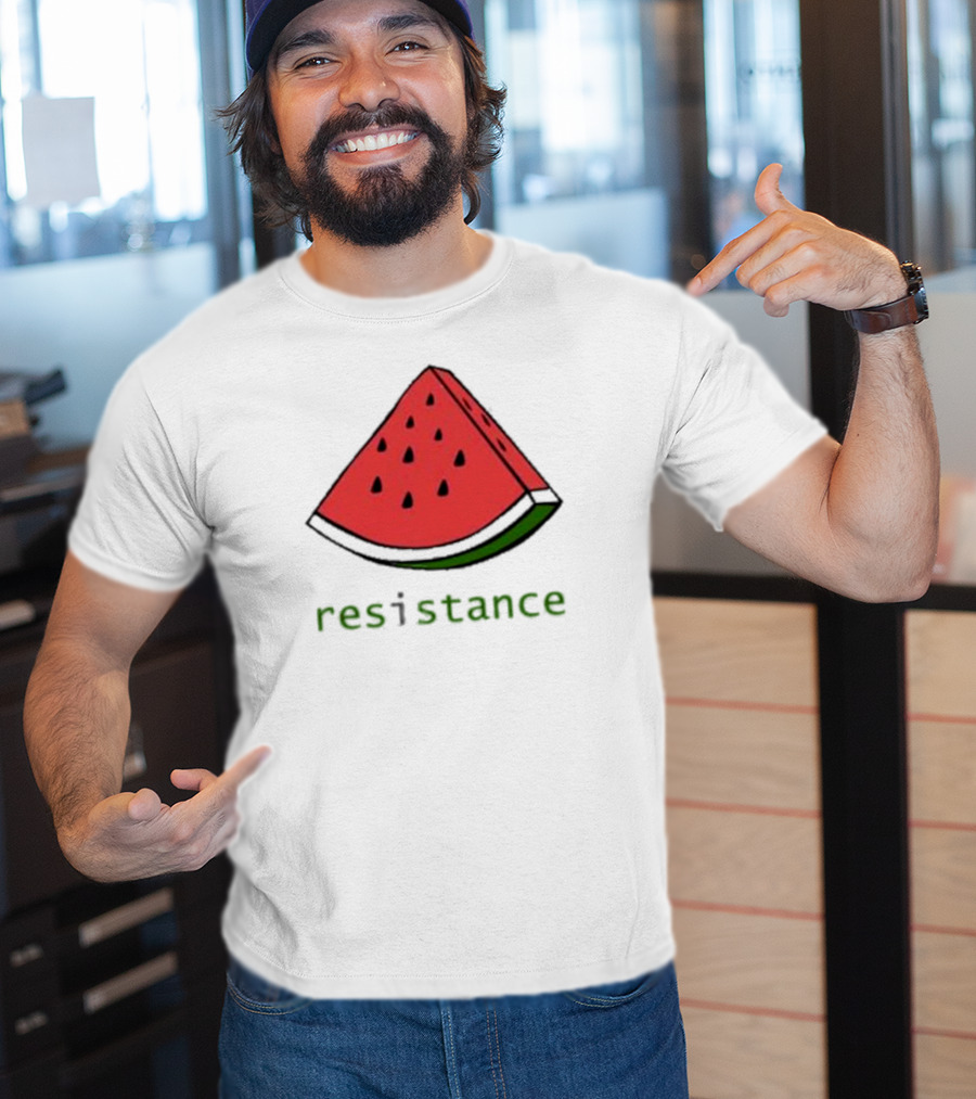 Maura Finkelstein Watermelon Resistance Slice With Green Resistance Text T-Shirt