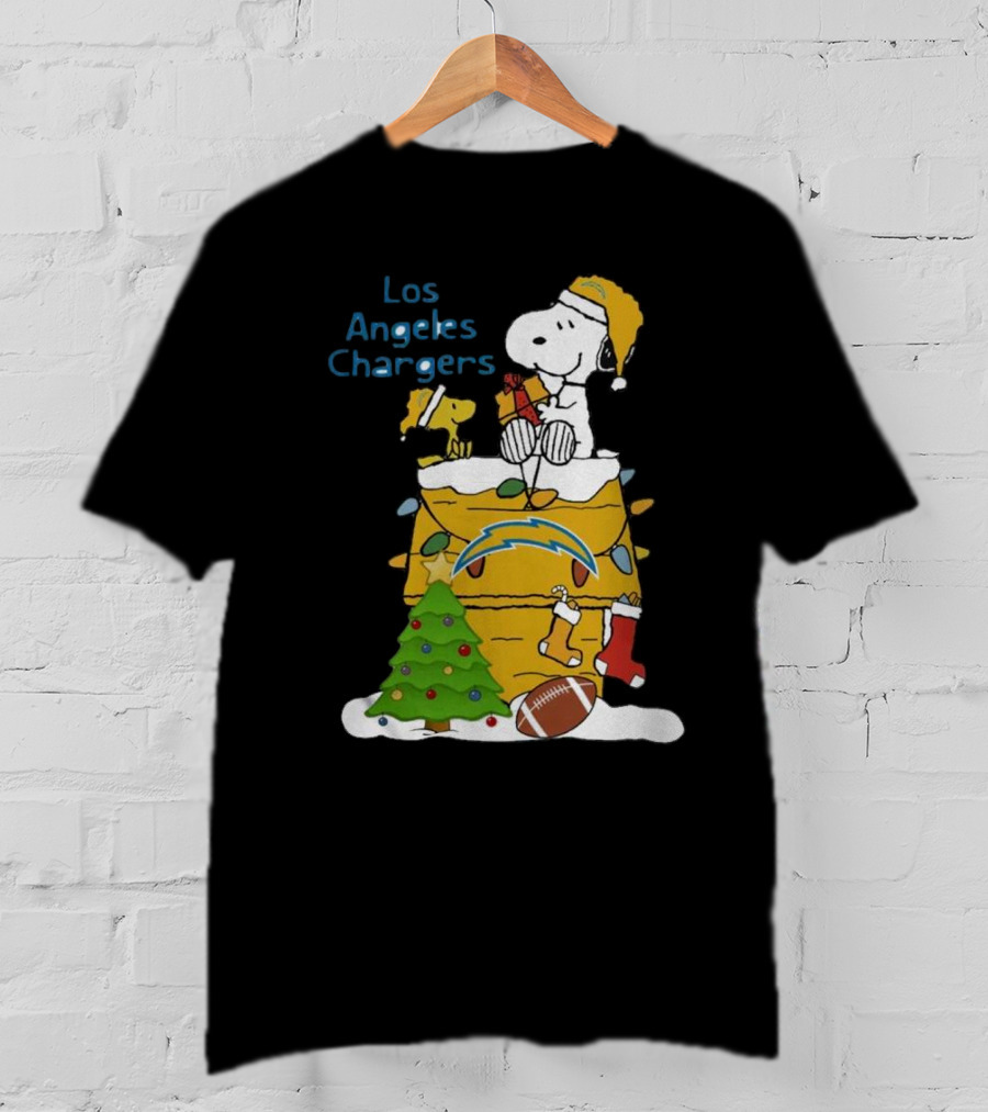 Santa Snoopy Woodstock Los Angeles Chargers Christmas Tree Football Socks T-Shirt