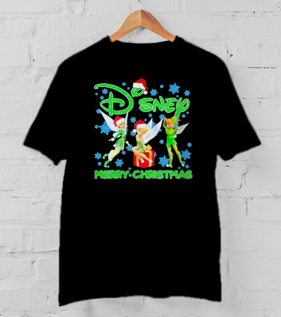 Disney Tinker Bell Santa Merry Christmas Snowflakes T-Shirt