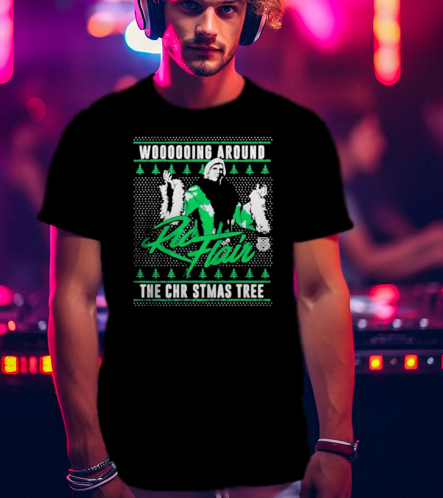 Woooooing Around The Christmas Tree Ric Flair Ugly Faux Knit T-Shirt