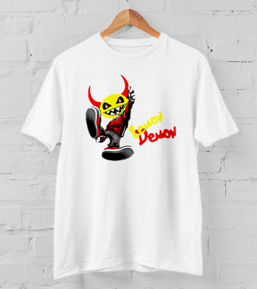Lemon Demon Hip Hop Character In Sneakers With Red Devil Horns T-Shirt