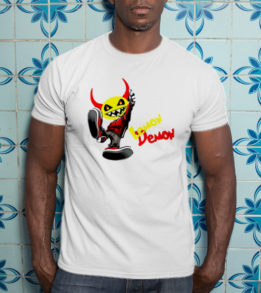 Lemon Demon Hip Hop Character In Sneakers With Red Devil Horns T-Shirt