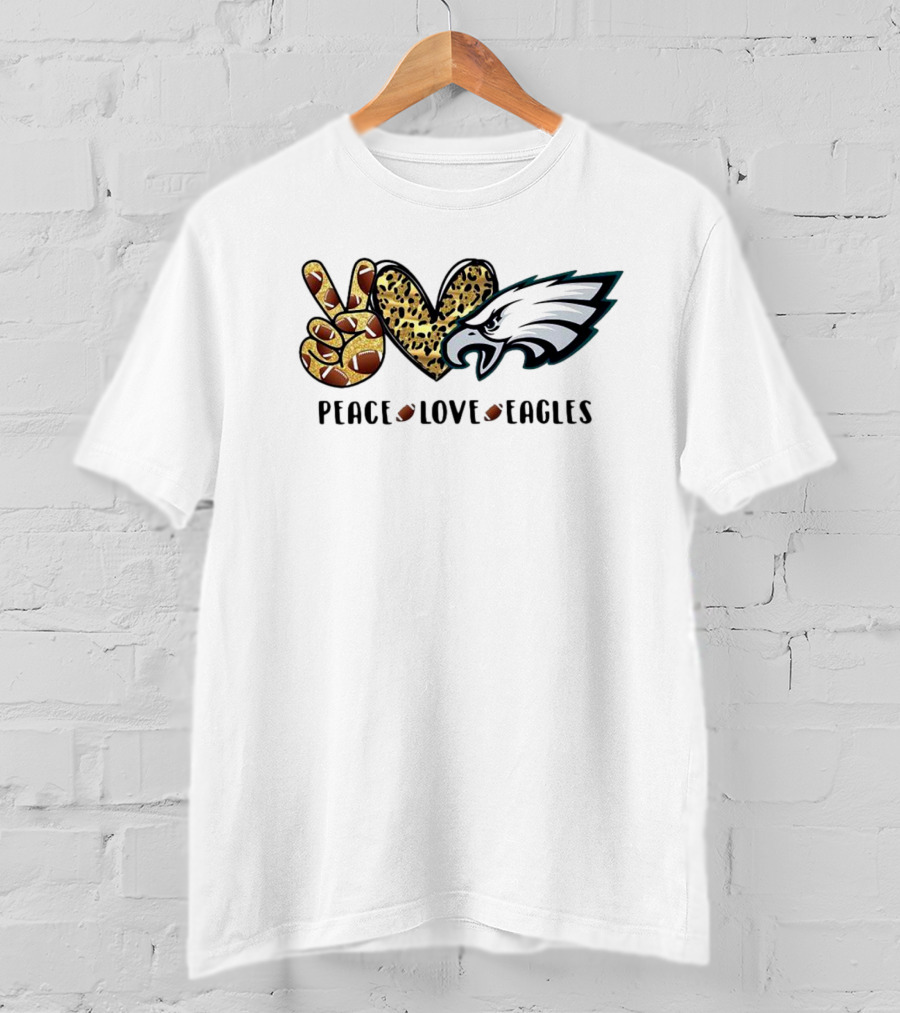 Peace Love Eagles Football Leopard Print T-Shirt