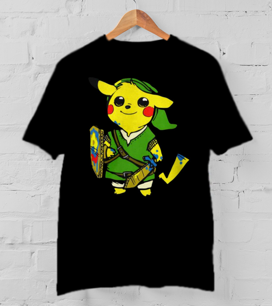Pikachu In Link's Costume With Hylian Shield From The Legend Of Zelda T-Shirt