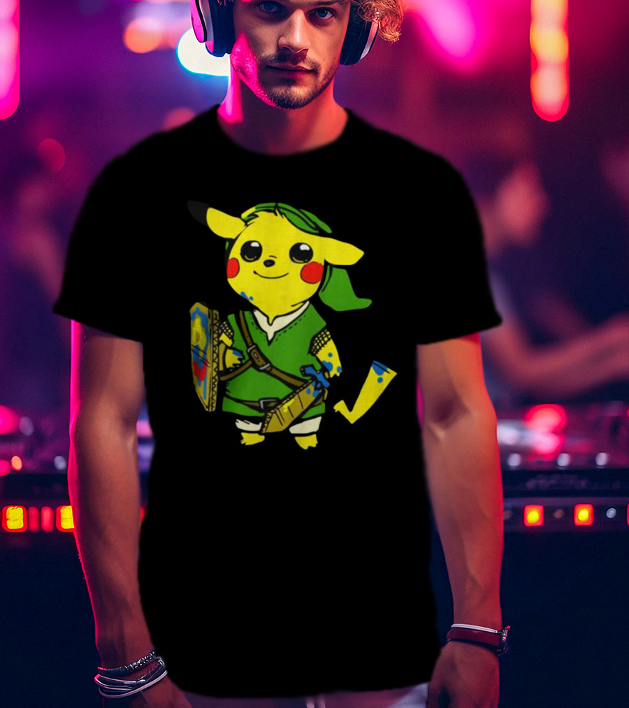 Pikachu In Link's Costume With Hylian Shield From The Legend Of Zelda T-Shirt