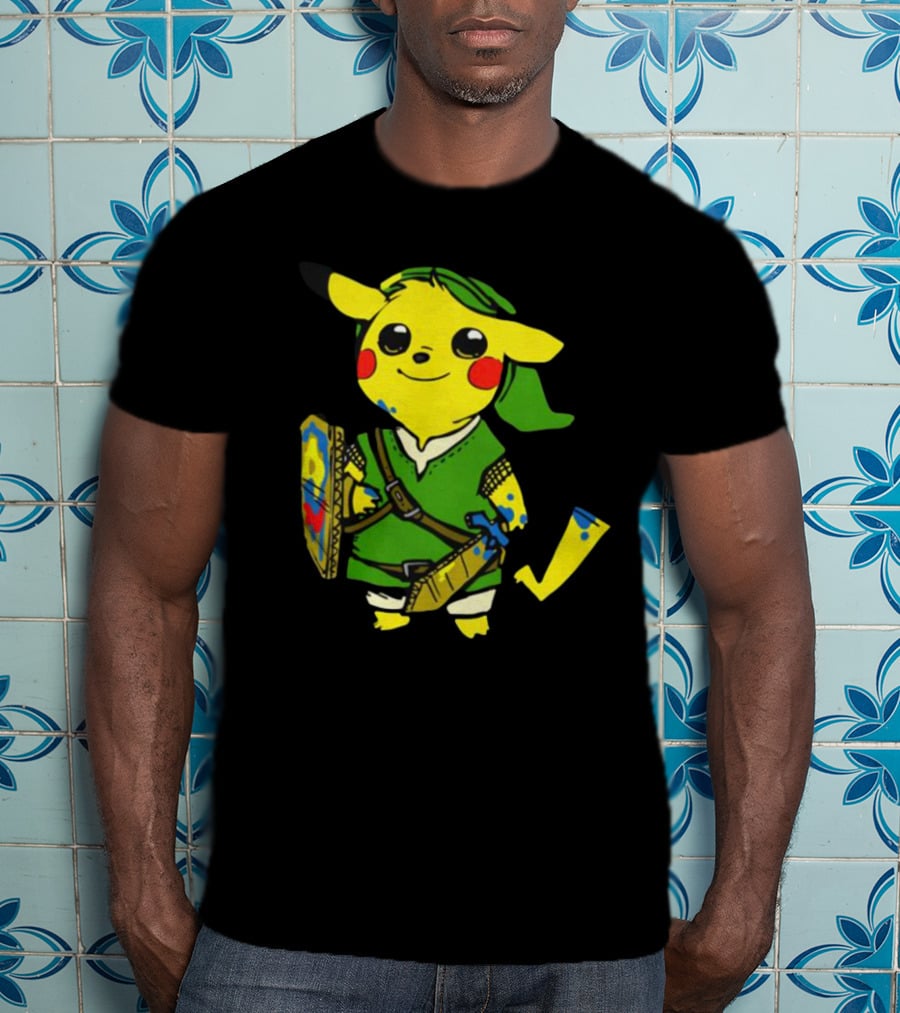 Pikachu In Link's Costume With Hylian Shield From The Legend Of Zelda T-Shirt