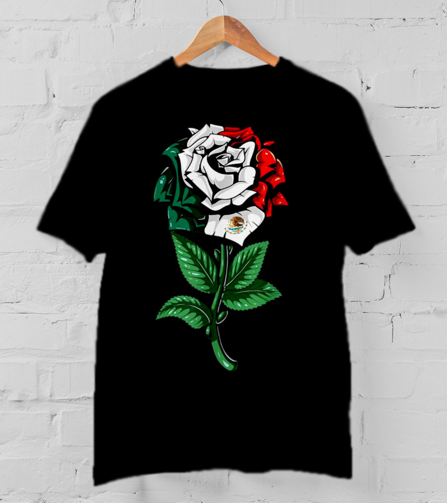 Rose In Colors Of Mexican Flag With Emblem T-Shirt