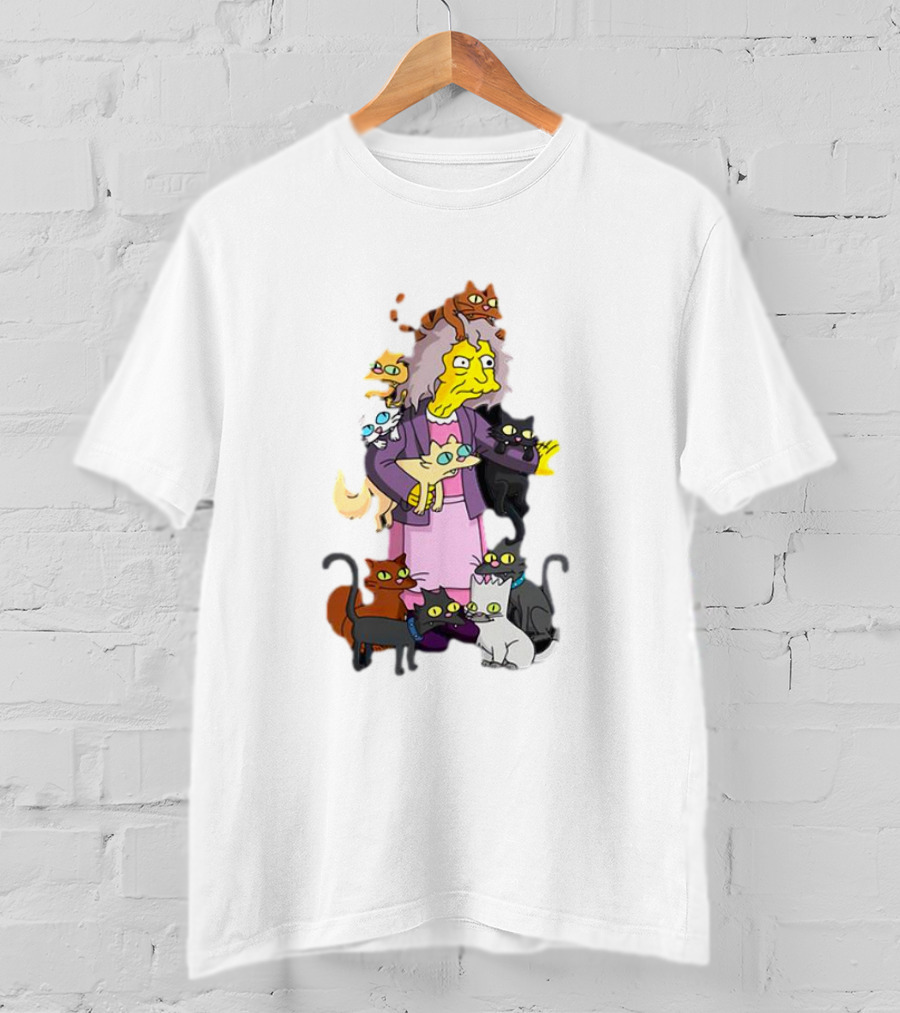 The Simpsons Crazy Cat Lady Surrounded By Mischievous Cats T-Shirt