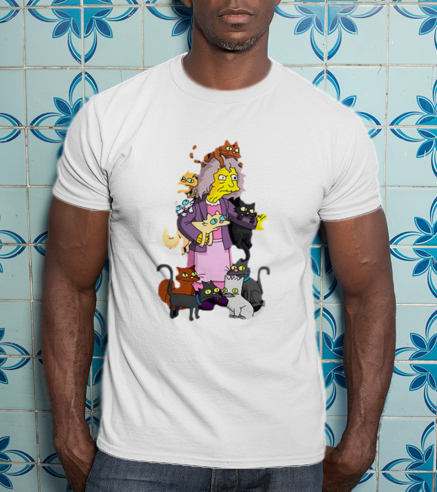 The Simpsons Crazy Cat Lady Surrounded By Mischievous Cats T-Shirt