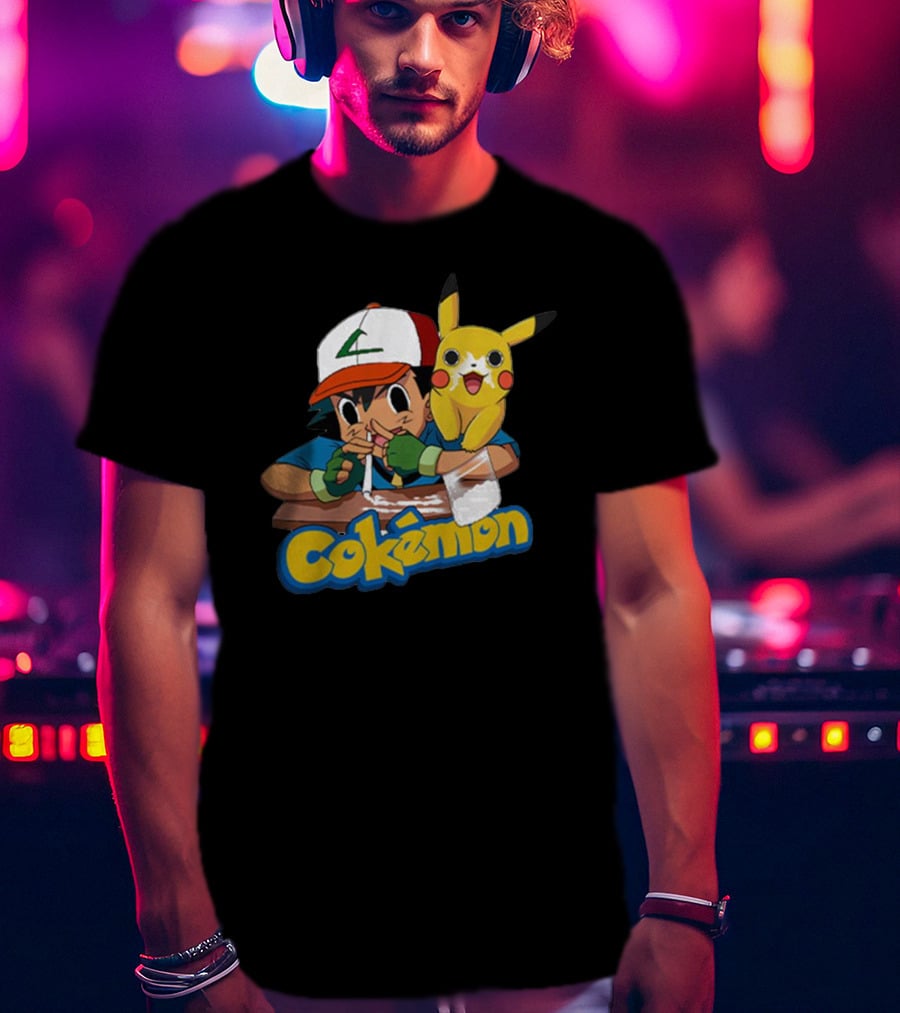 Cokemon Parody Pikachu Ash Ketchum Anime Humor T-Shirt