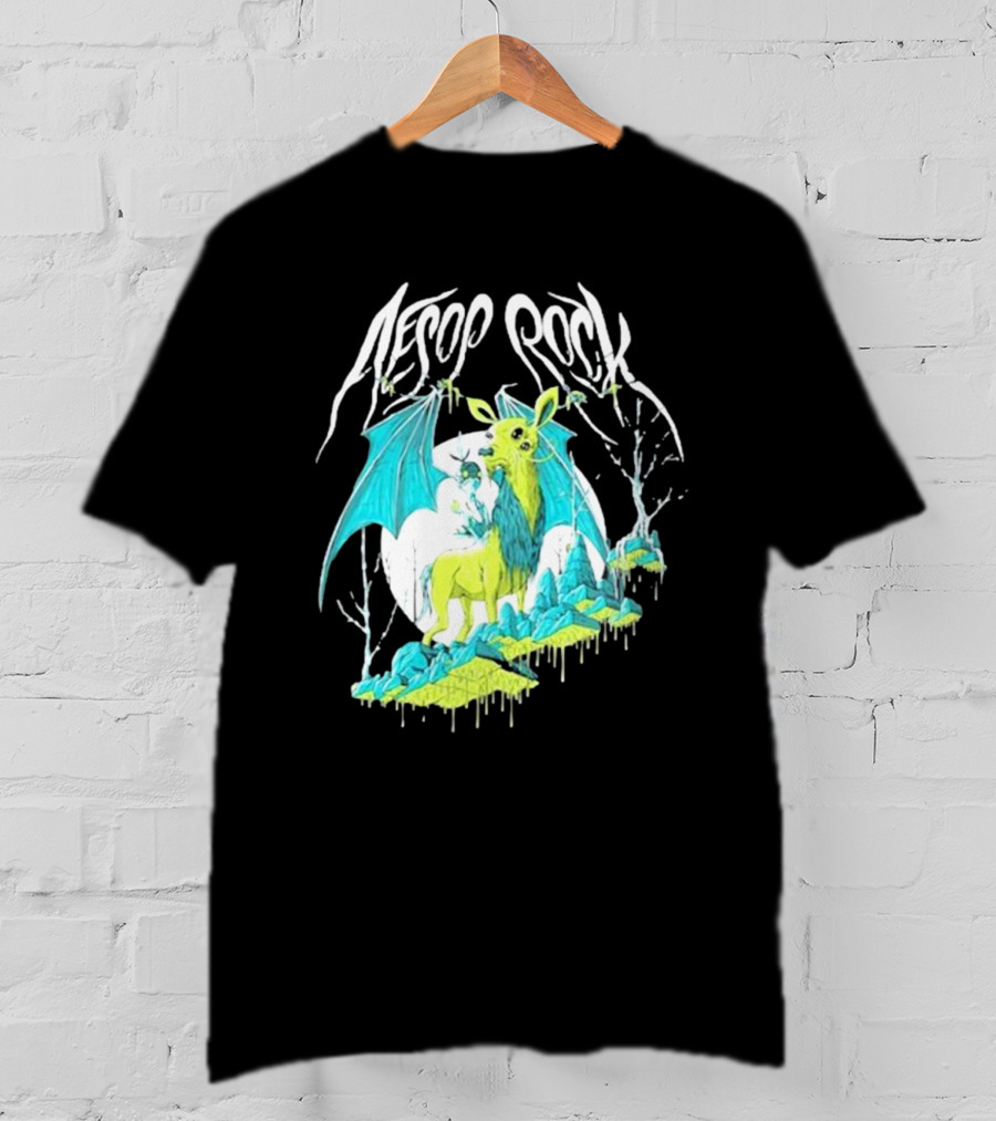 Aesop Rock Mythical Creature With Bat Wings And Moon Background T-Shirt