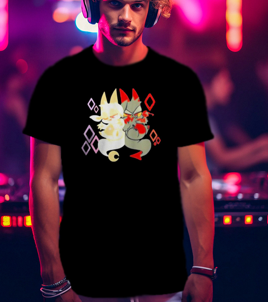 Buzzfeed Chikn Nuggit Devil And Angel Characters With Colorful Diamond T-Shirt
