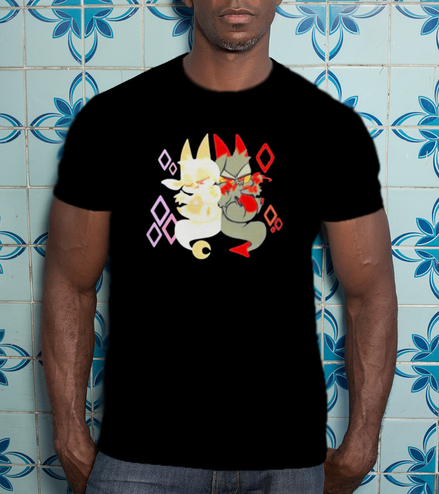 Buzzfeed Chikn Nuggit Devil And Angel Characters With Colorful Diamond T-Shirt