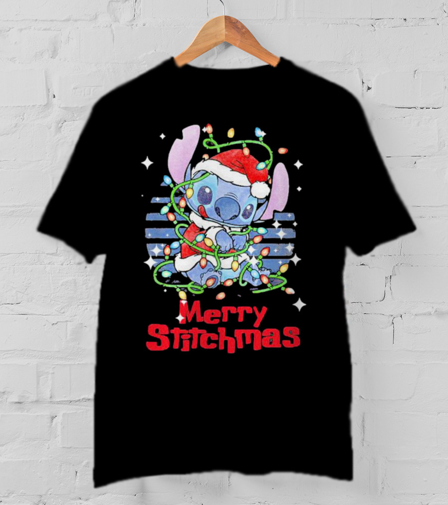 Merry Stitchmas Stitch Santa Claus Holiday Lights T-Shirt