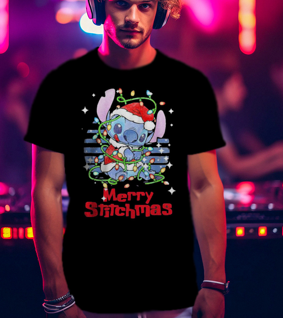 Merry Stitchmas Stitch Santa Claus Holiday Lights T-Shirt