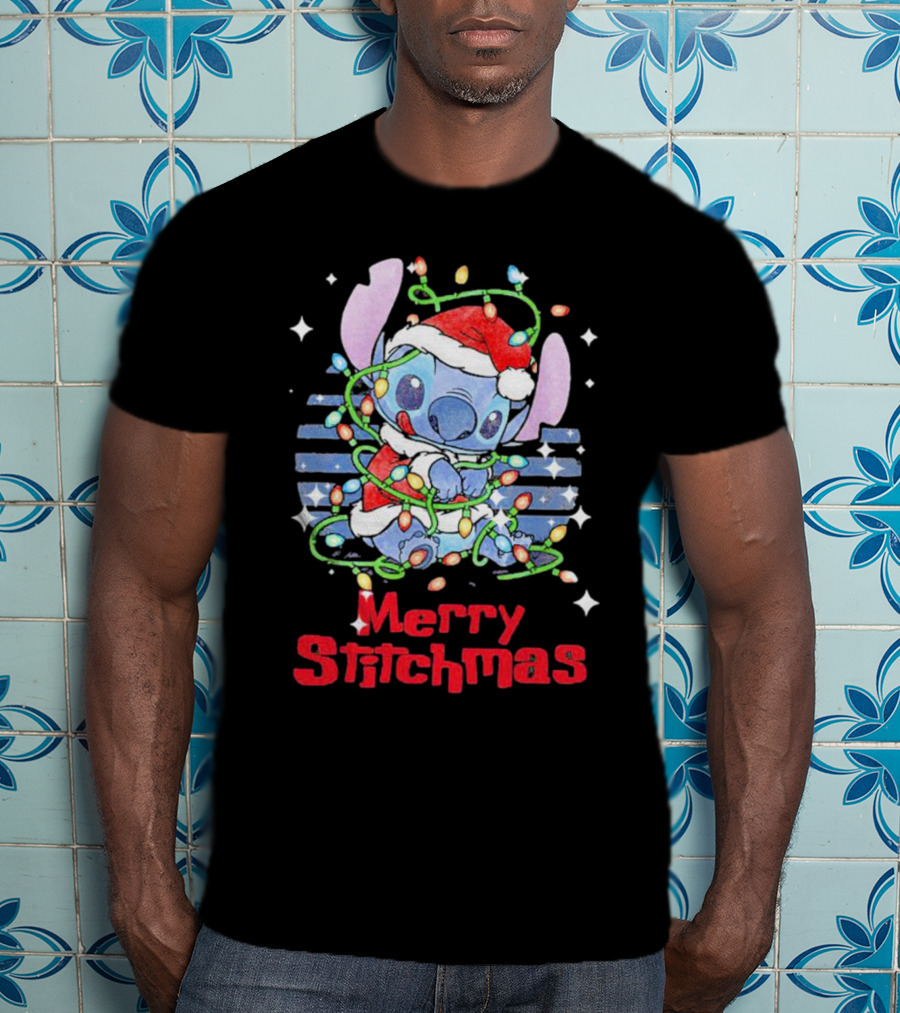 Merry Stitchmas Stitch Santa Claus Holiday Lights T-Shirt