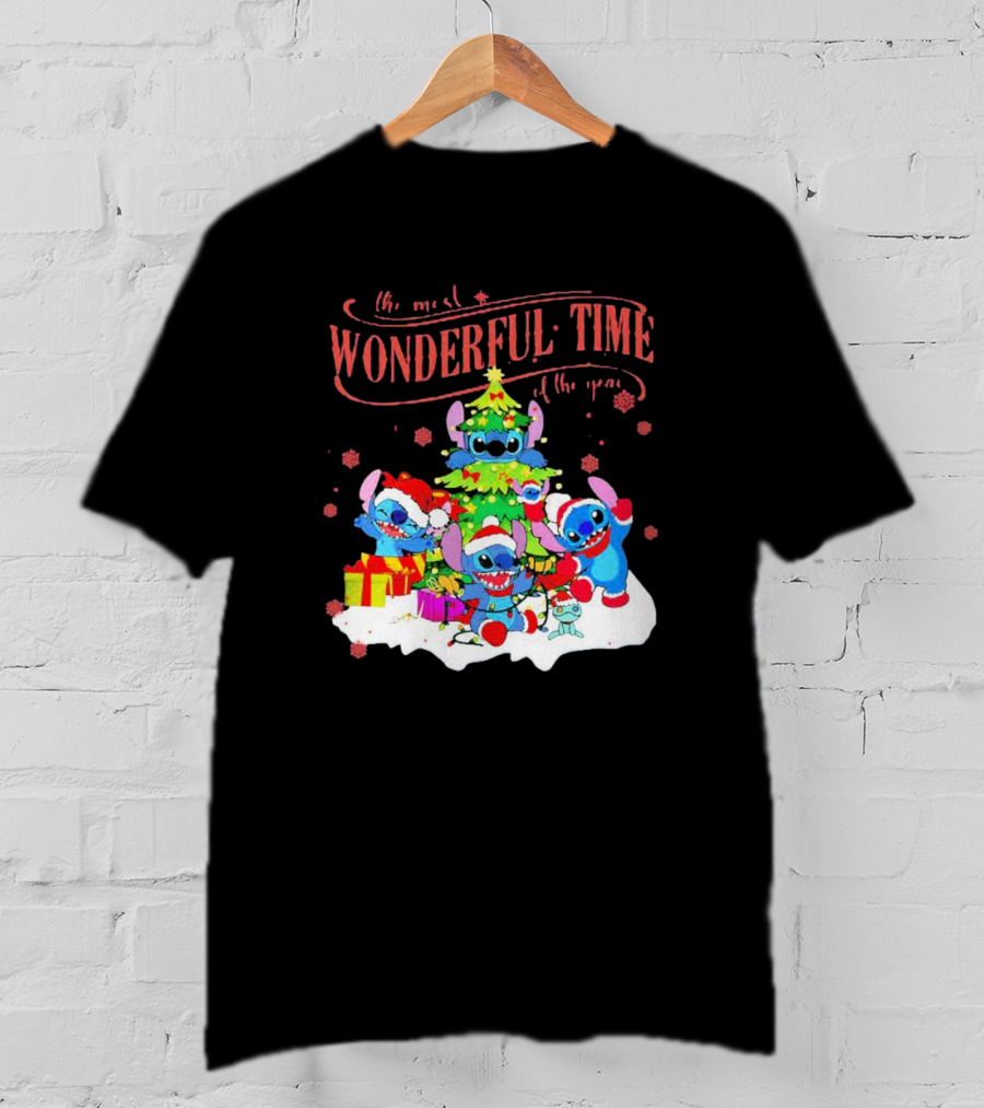 Stitch Santa Claus Wonderful Time Christmas Tree T-Shirt