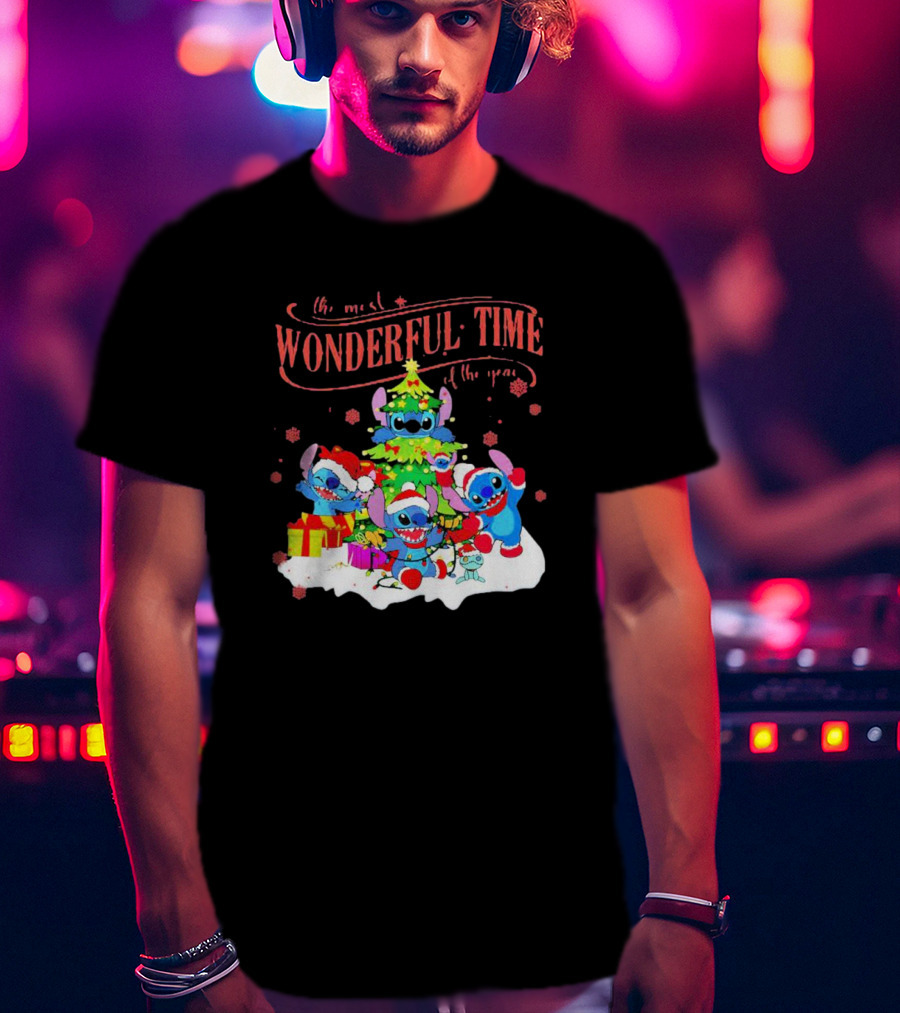 Stitch Santa Claus Wonderful Time Christmas Tree T-Shirt