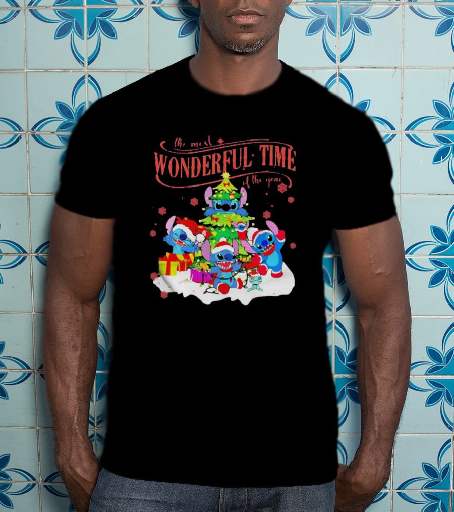 Stitch Santa Claus Wonderful Time Christmas Tree T-Shirt