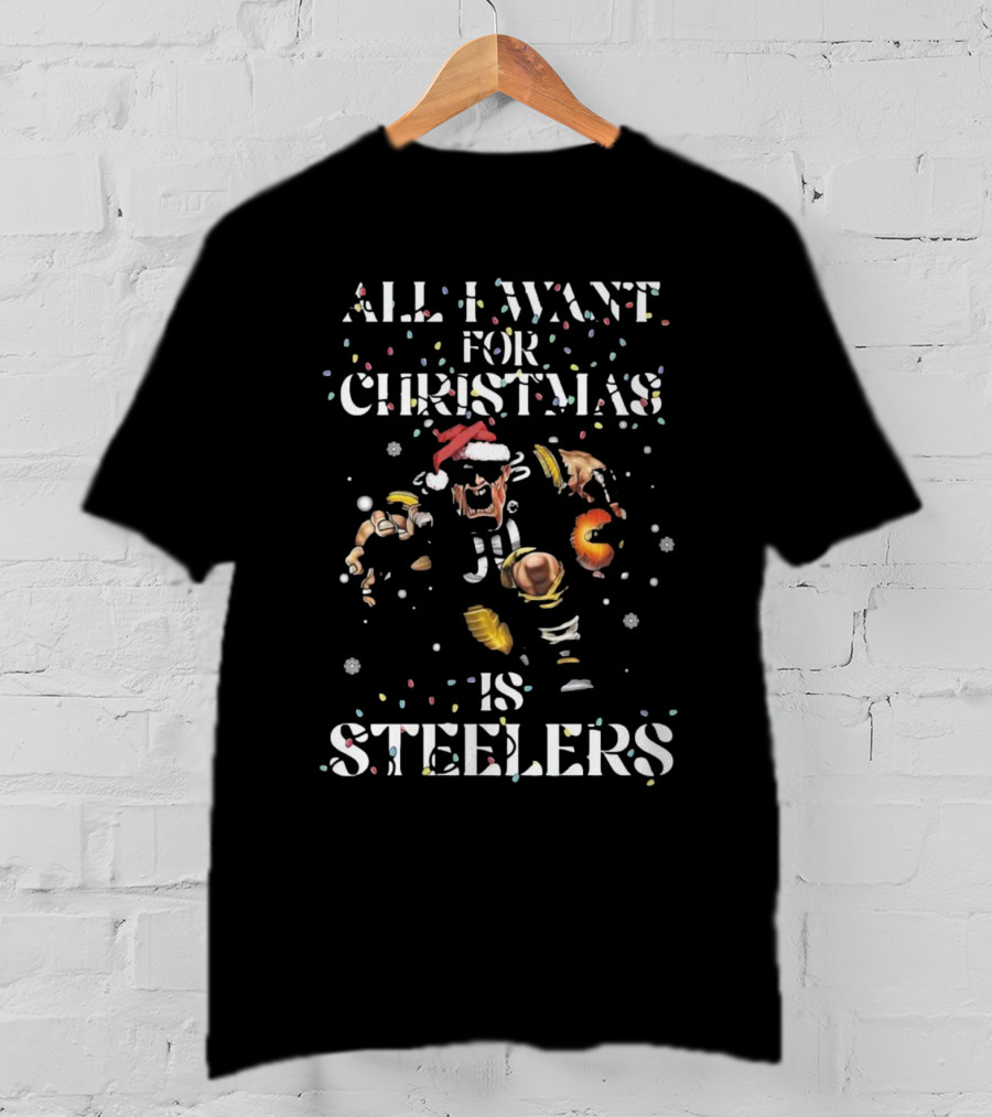 All I Want For Christmas Is Steelers Festive Football Fan Santa Motif T-Shirt