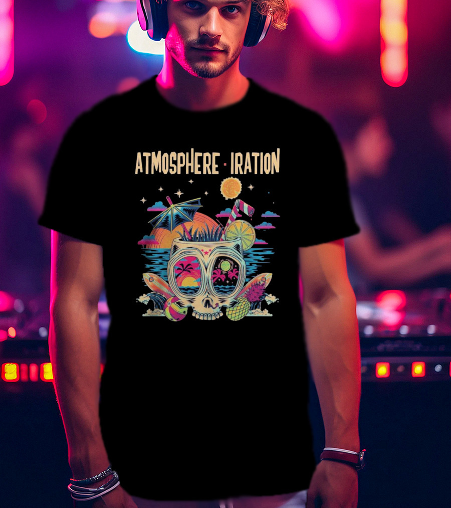 Atmosphere Iration Tropical Skull Beach Paradise T-Shirt