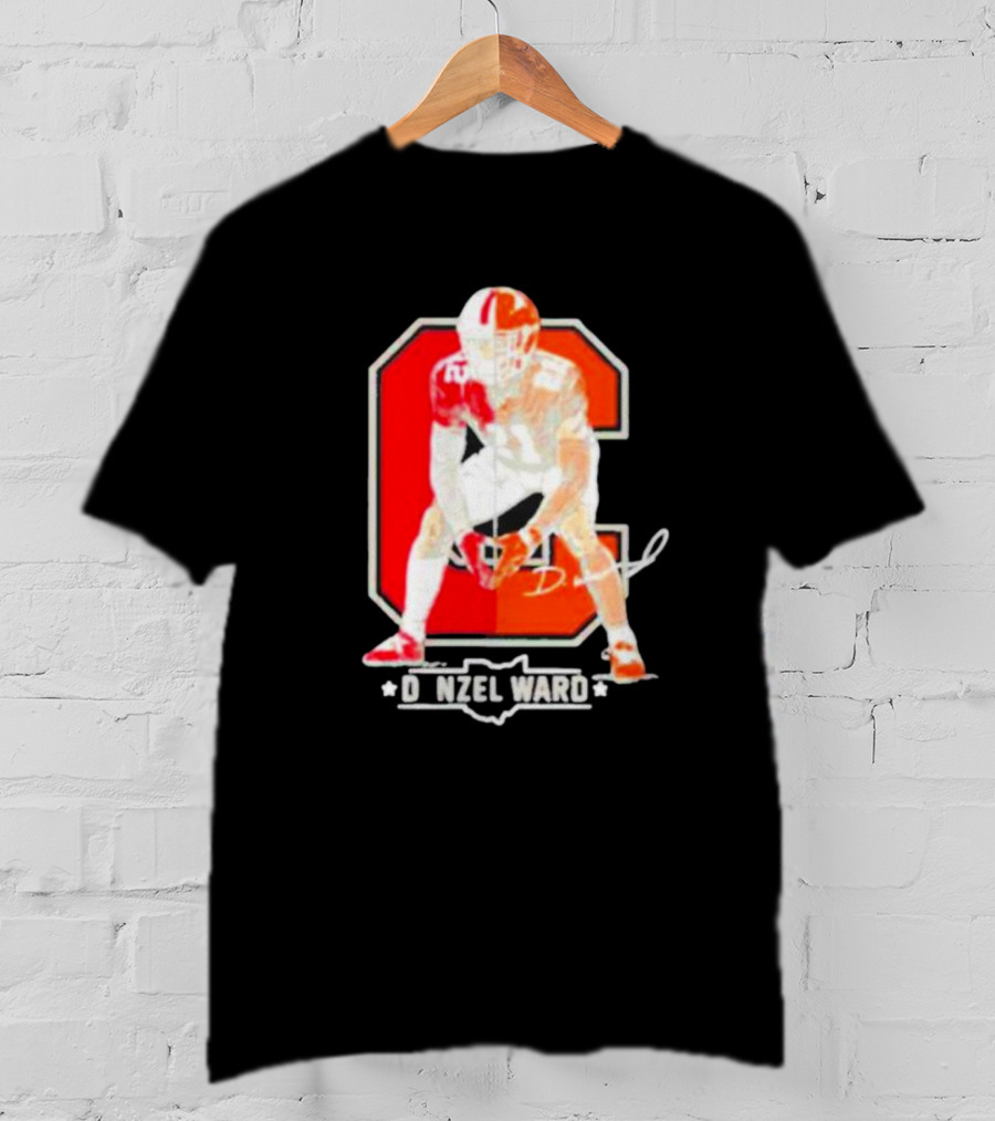 Denzel Ward Ohio Football Columbus To Cleveland Signature Orange C T-Shirt