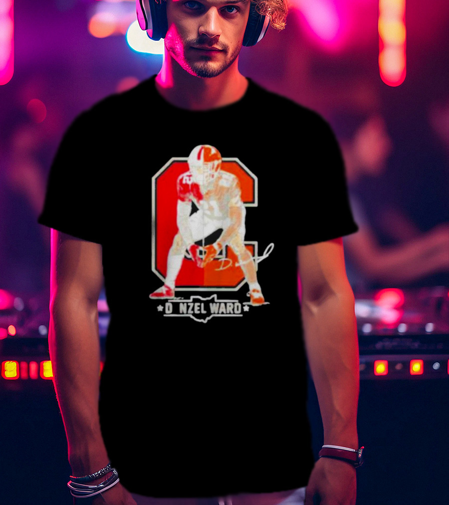 Denzel Ward Ohio Football Columbus To Cleveland Signature Orange C T-Shirt