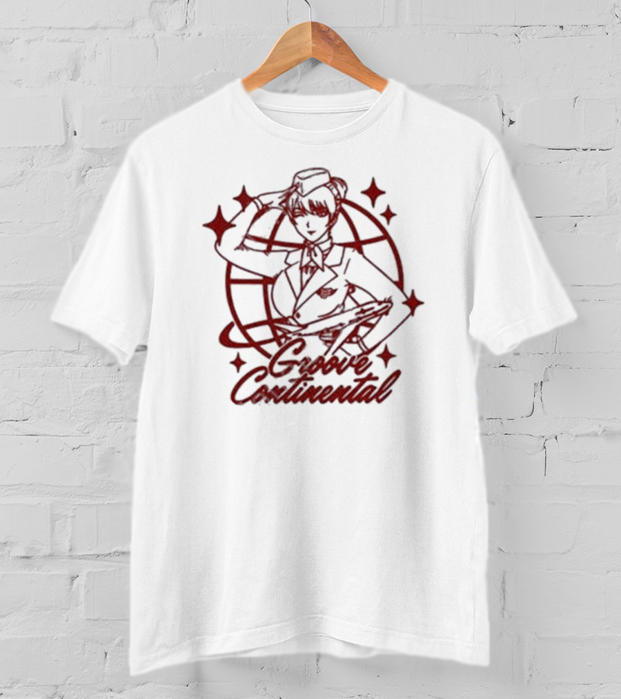 Groove Continental Flight Icon With Stewardess And Global Motif T-Shirt