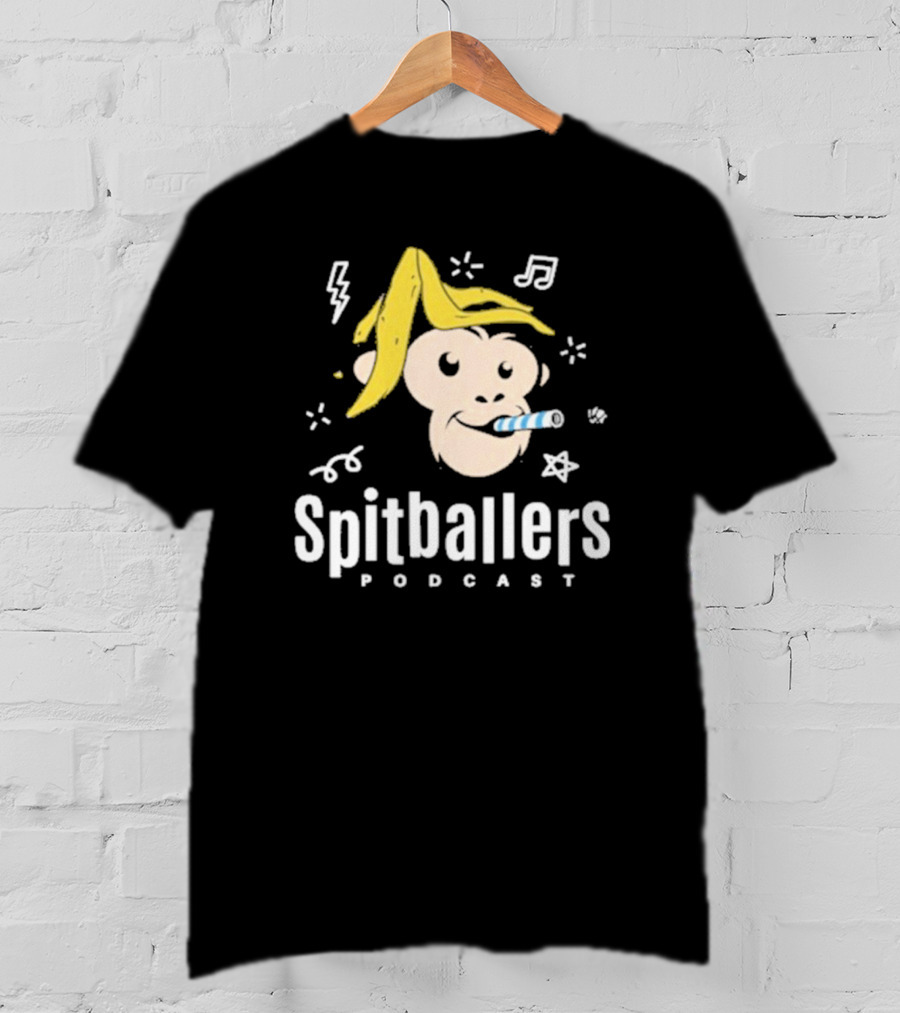 Spitballers Podcast Monkey With Party Accessories And Musical Notes T-Shirt
