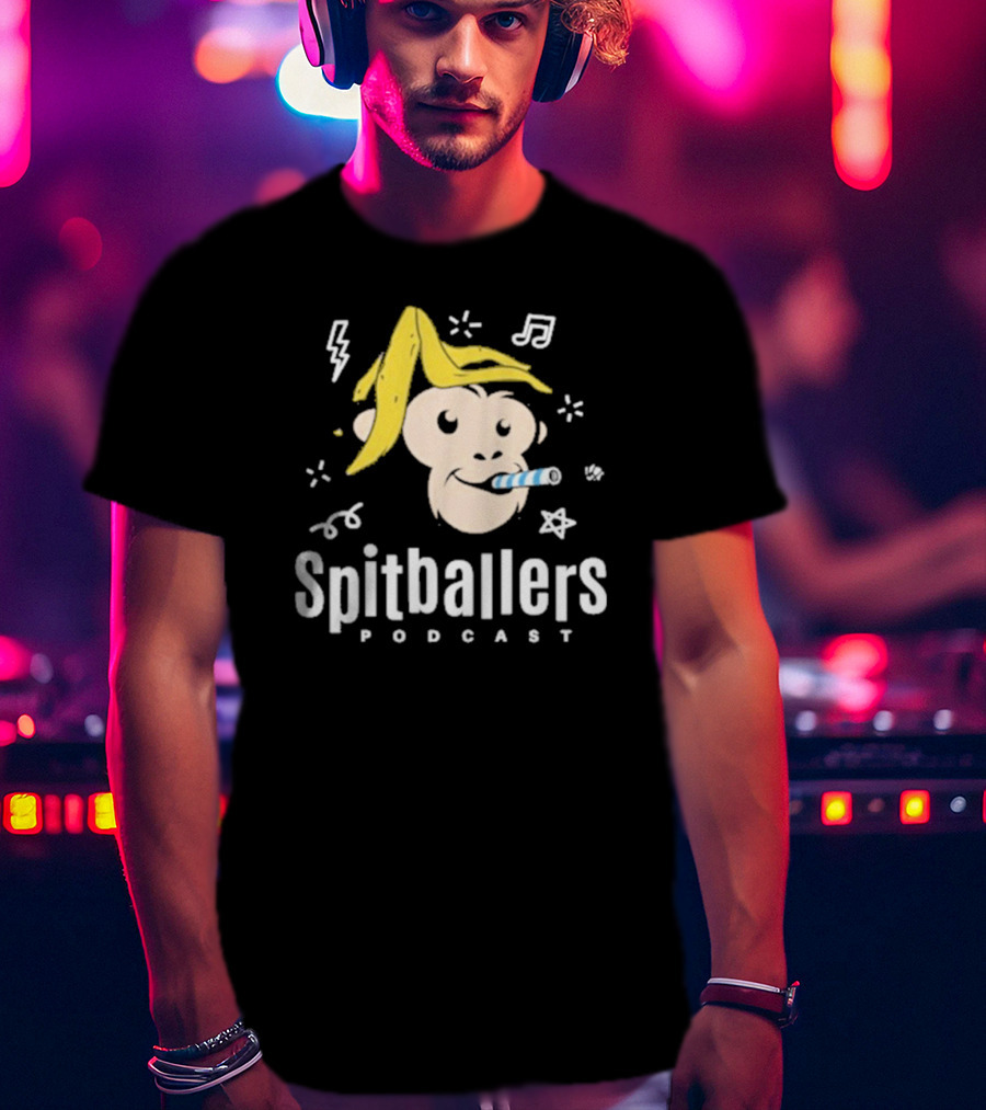 Spitballers Podcast Monkey With Party Accessories And Musical Notes T-Shirt