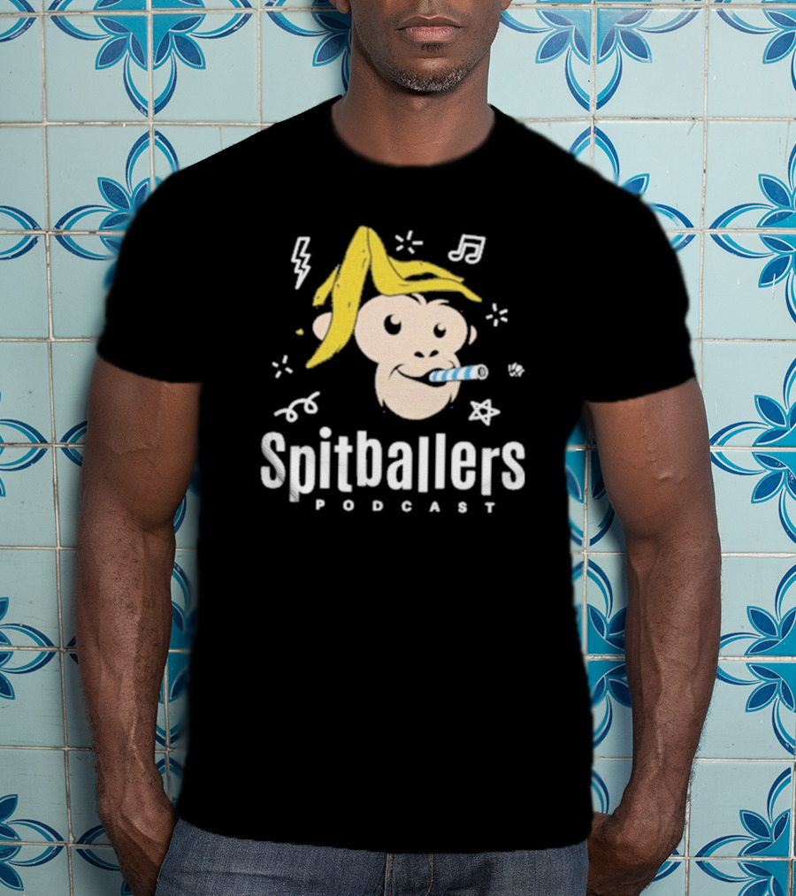 Spitballers Podcast Monkey With Party Accessories And Musical Notes T-Shirt