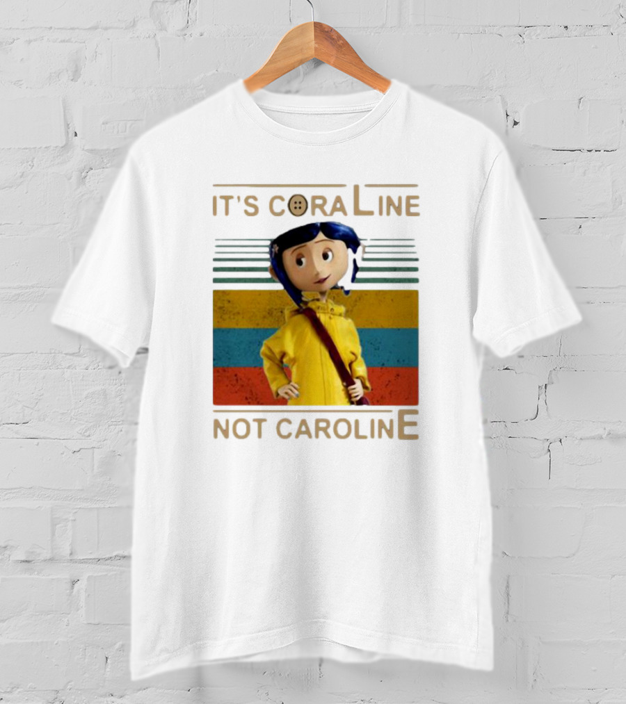 It's Coraline Not Caroline Vintage Button Eyes Yellow Raincoat T-Shirt