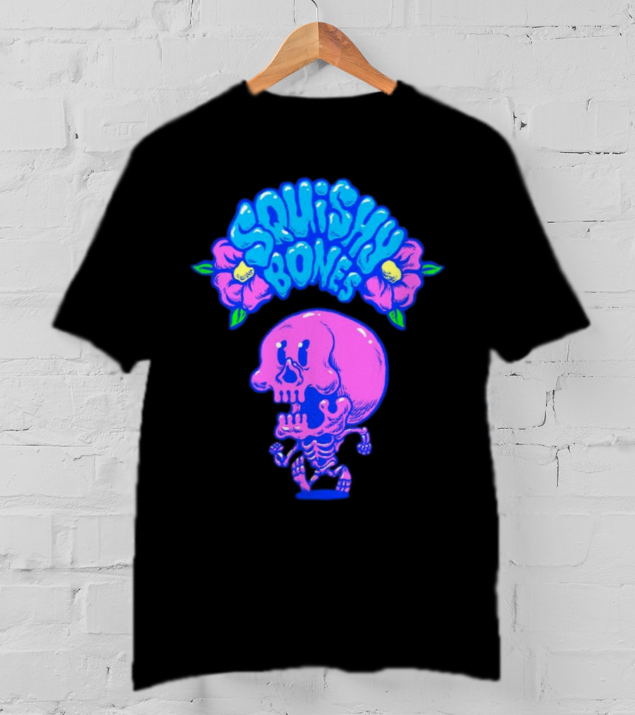 Danny Gonzalez Squishy Bones Vibrant Skull And Flowers Navy T-Shirt