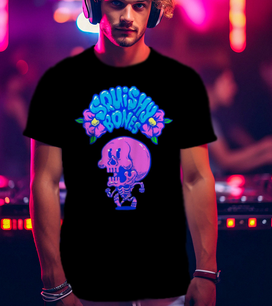 Danny Gonzalez Squishy Bones Vibrant Skull And Flowers Navy T-Shirt