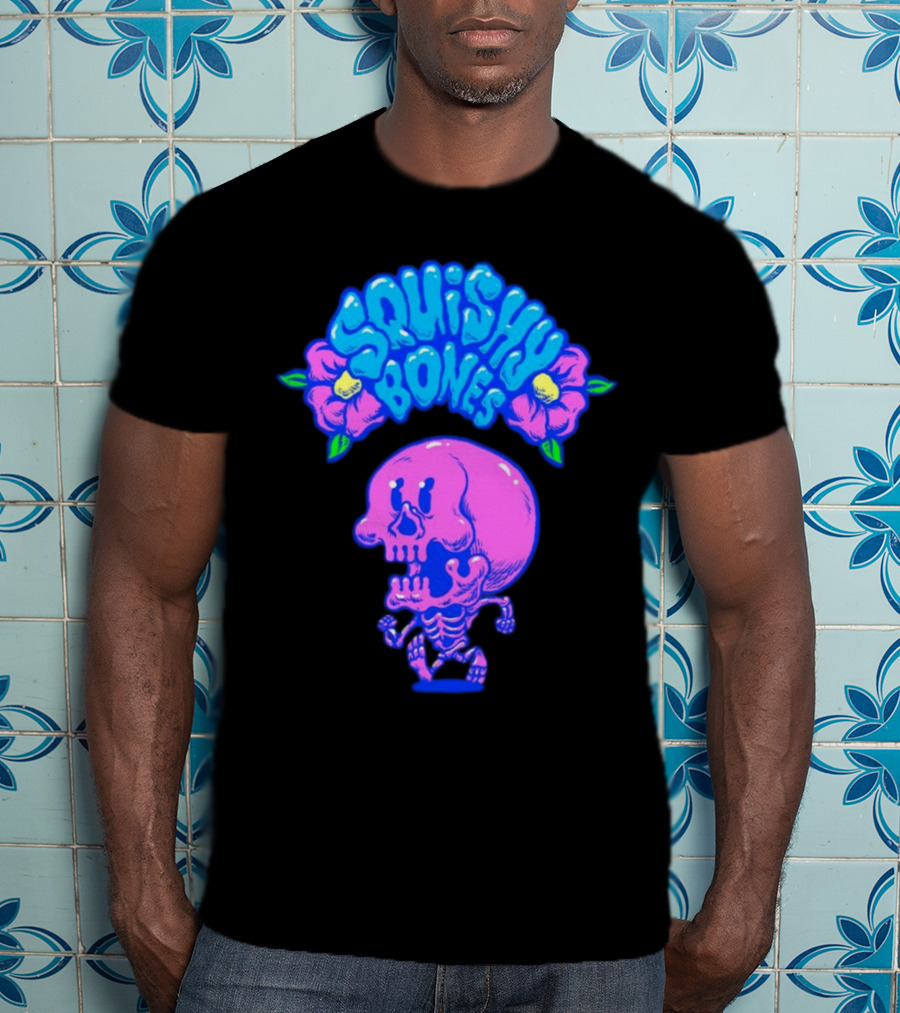 Danny Gonzalez Squishy Bones Vibrant Skull And Flowers Navy T-Shirt