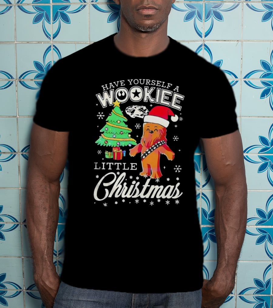 Have Yourself A Wookiee Little Christmas Tree Chewbacca Santa Hat Millennium Falcon Snowflakes T-Shirt