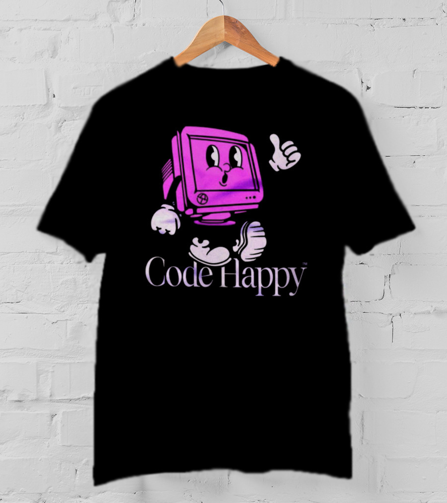 Jason Warner Poolside Code Happy Retro Computer Character T-Shirt