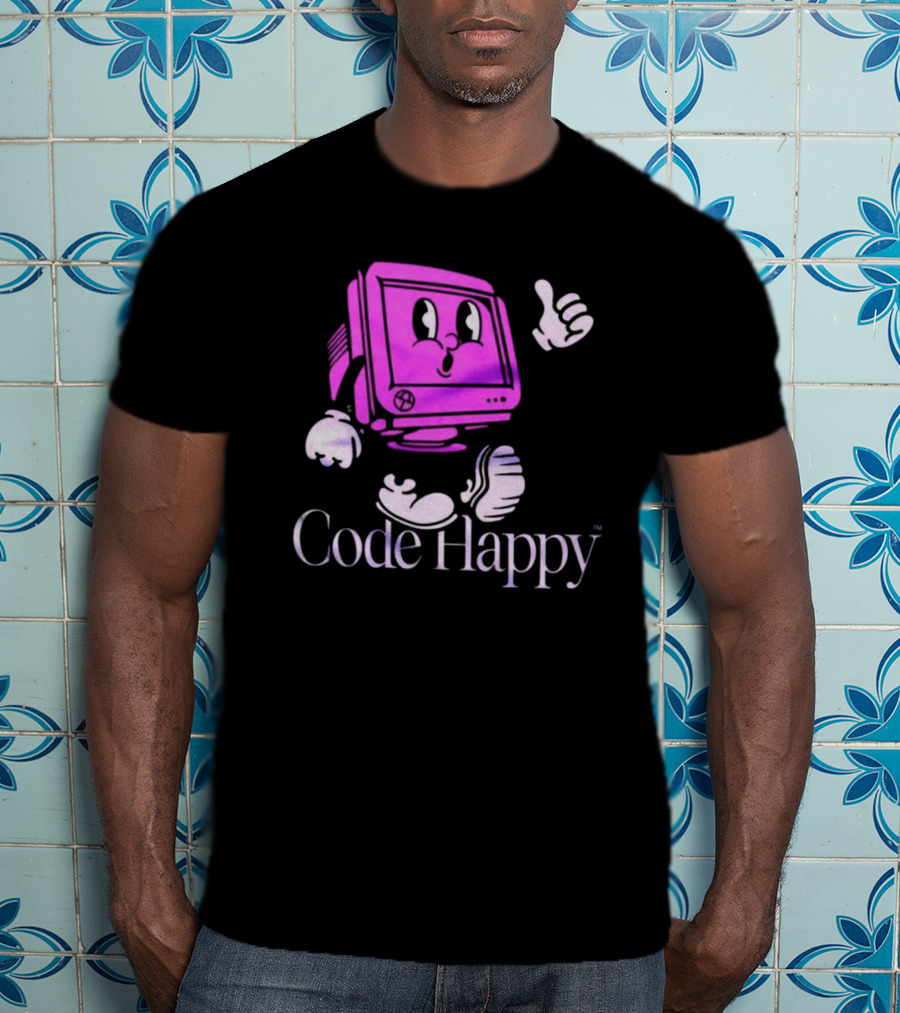 Jason Warner Poolside Code Happy Retro Computer Character T-Shirt