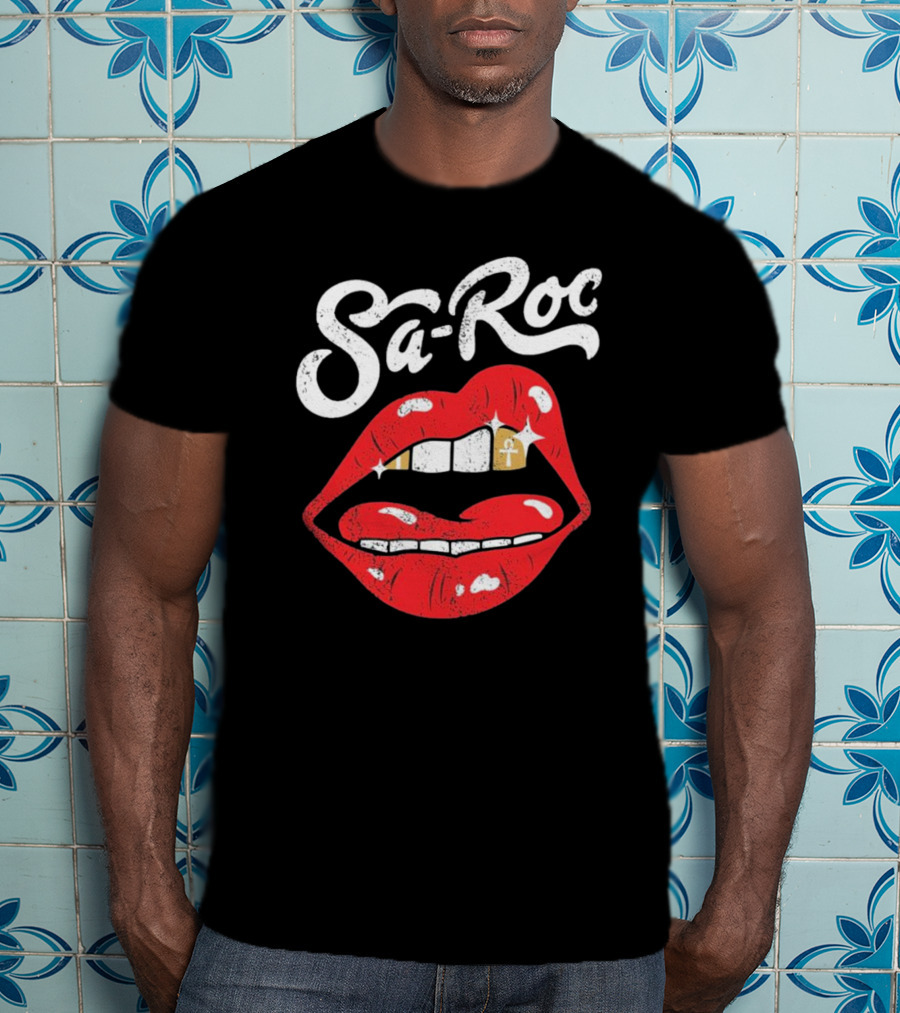Sa-Roc Red Lips With Ankh Tooth T-Shirt