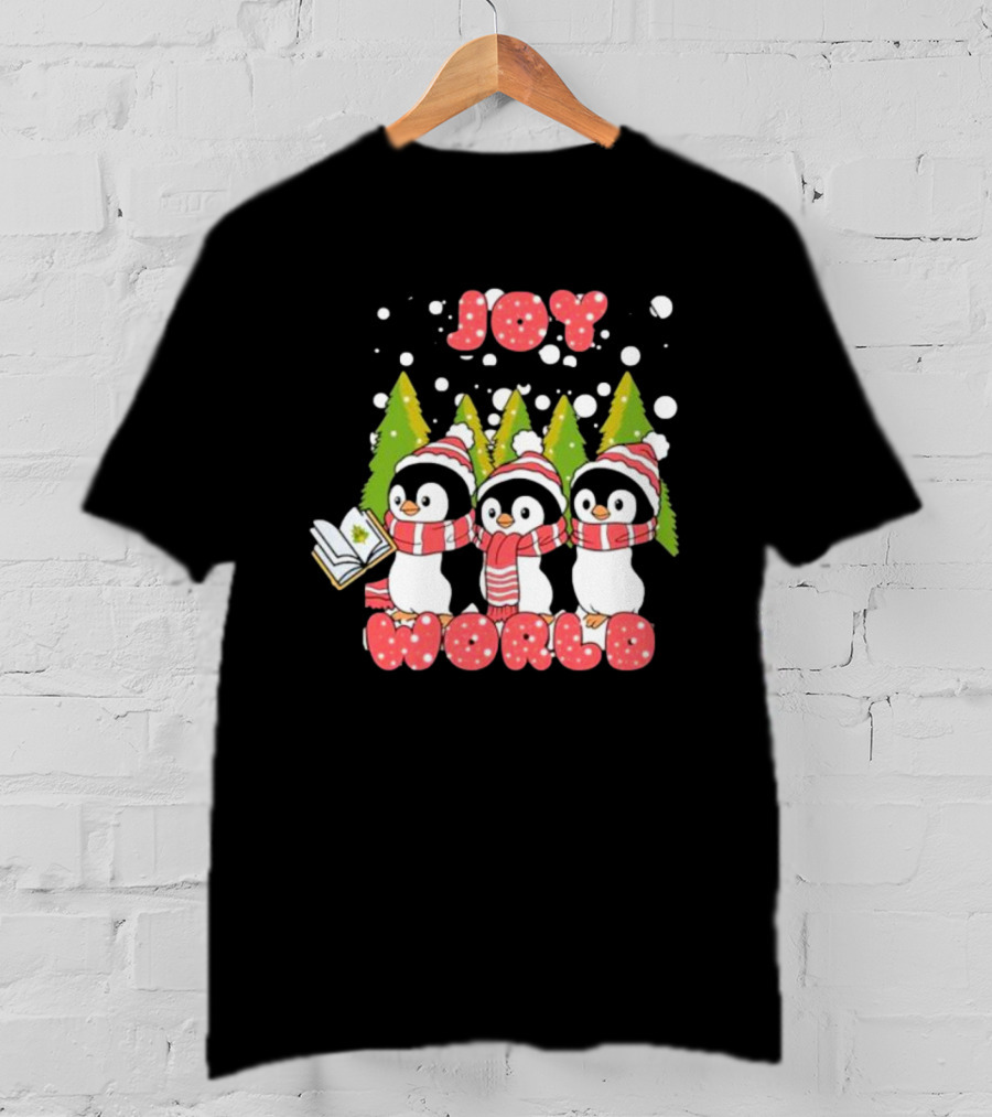 Joy World Penguins Singing With Trees And Snowflakes T-Shirt