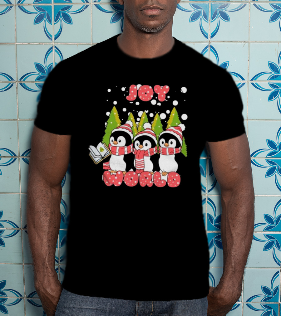 Joy World Penguins Singing With Trees And Snowflakes T-Shirt