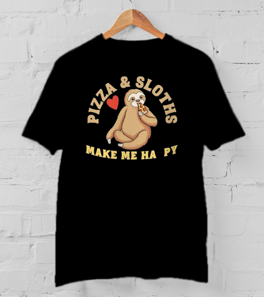 Pizza And Sloths Make Me Happy Heart Eating Slice T-Shirt