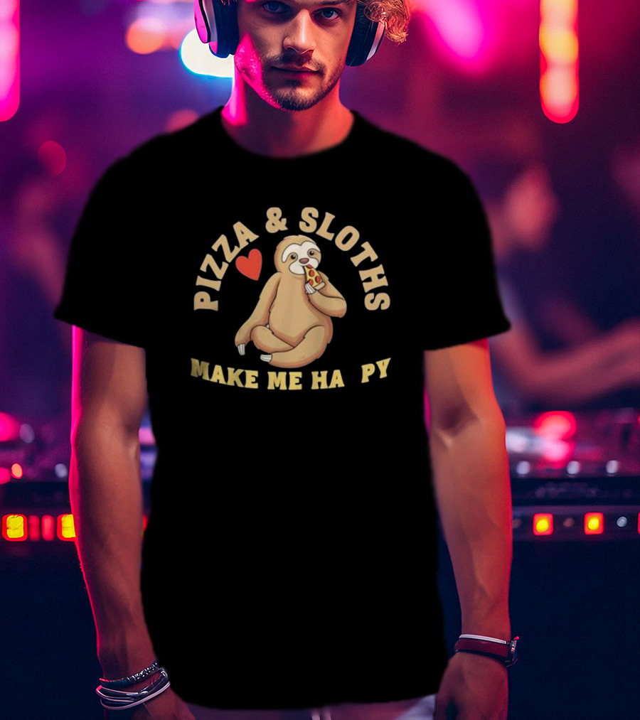 Pizza And Sloths Make Me Happy Heart Eating Slice T-Shirt