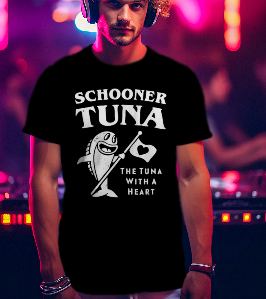 Schooner Tuna The Tuna With A Heart Cheerful Fish Holding Heart Flag T-Shirt
