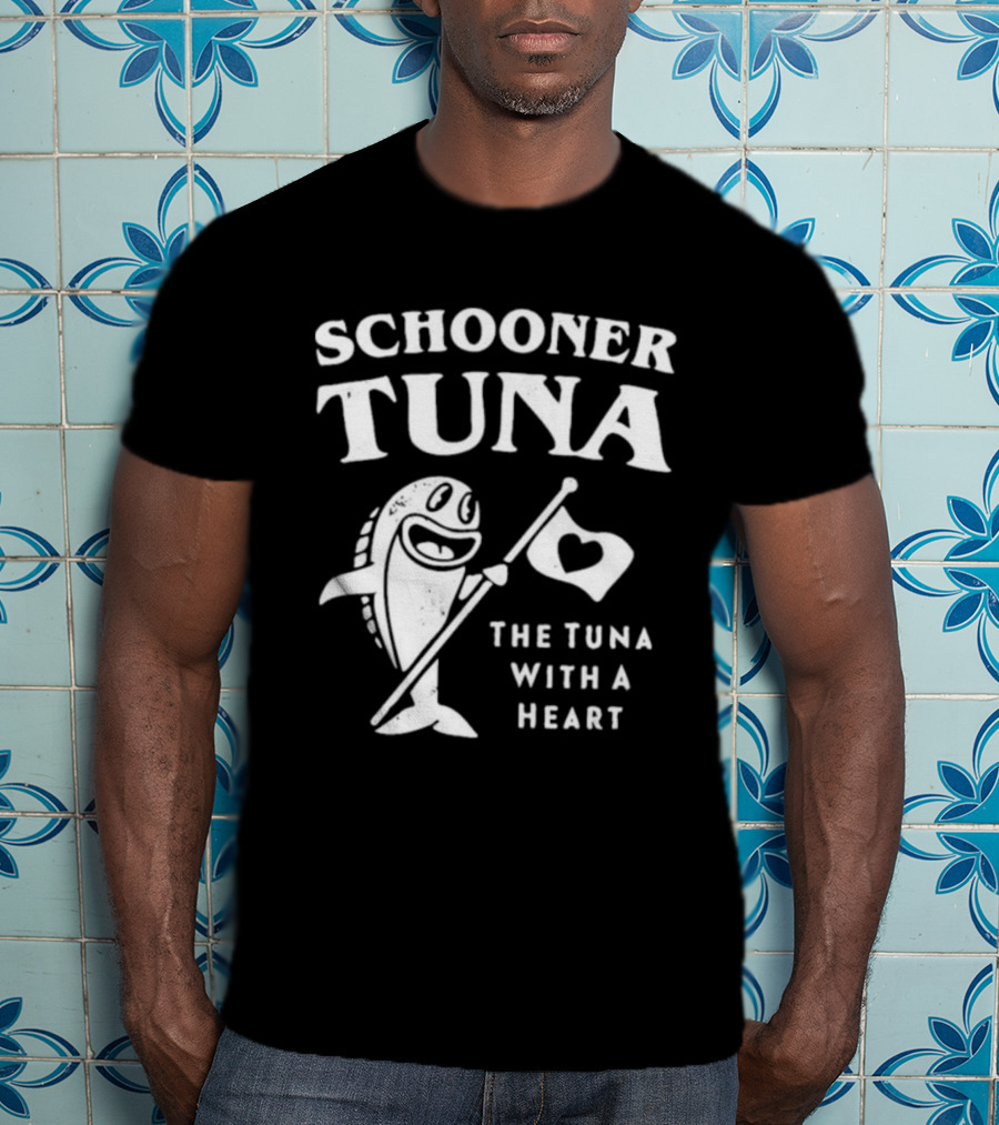 Schooner Tuna The Tuna With A Heart Cheerful Fish Holding Heart Flag T-Shirt