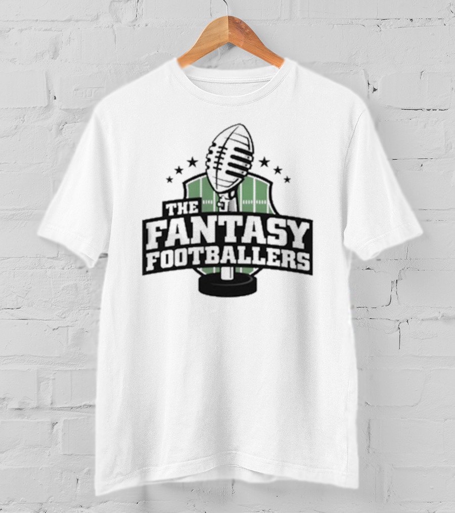 The Fantasy Footballers Podcast Microphone Logo In Green And Black With Stars T-Shirt