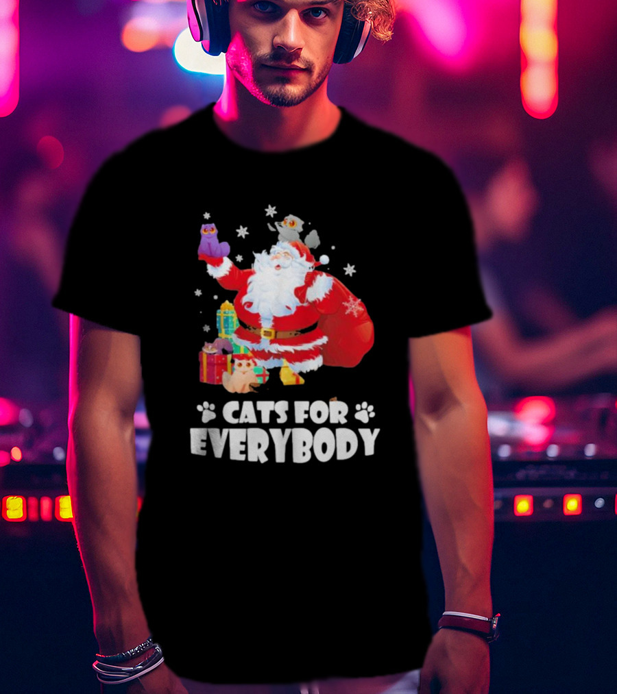 Santa Claus With Gift Cats For Everybody Fun Christmas T-Shirt