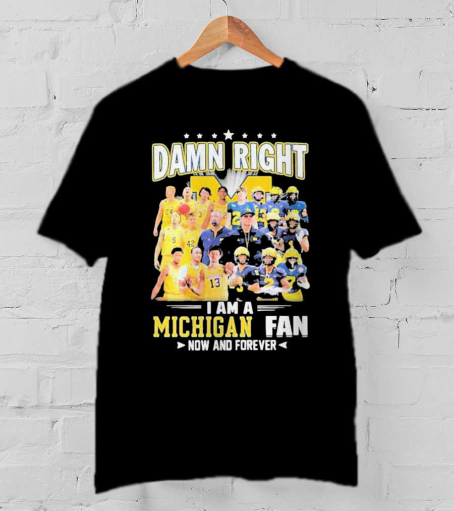 Damn Right I Am A Michigan Fan Now And Forever Football And Basketball Team Images T-Shirt