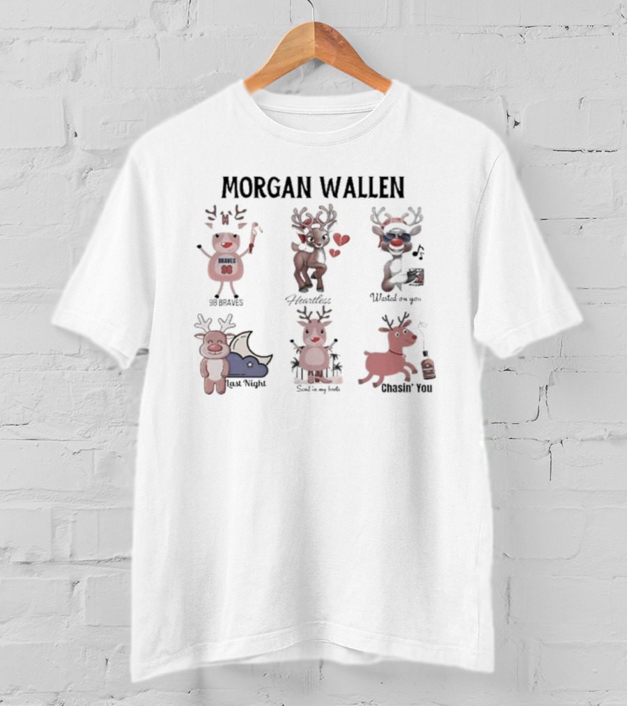 Morgan Wallen Reindeer Christmas Fan Songs 98 Braves Heartless Chasin' You T-Shirt