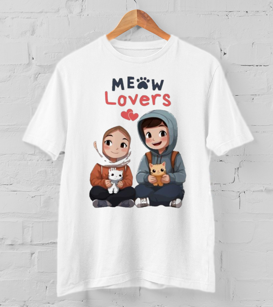 Meow Lovers Cute Boy And Girl With Kittens T-Shirt